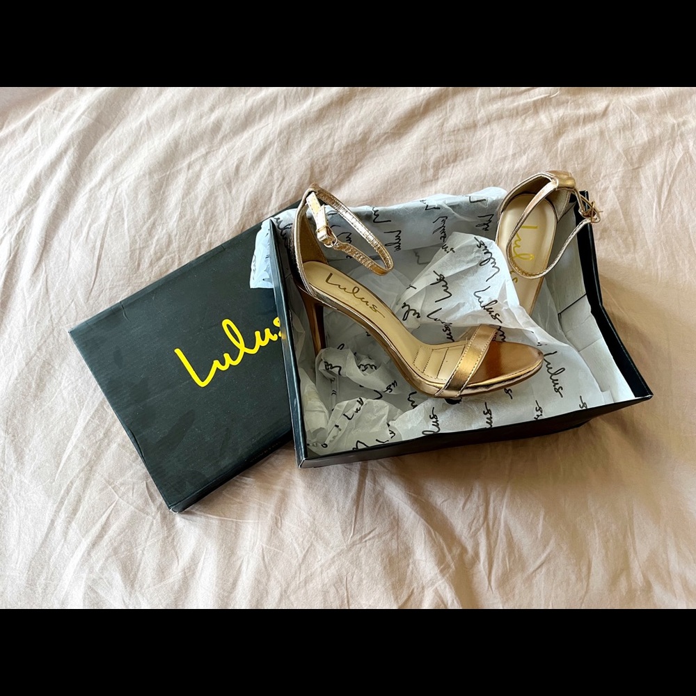 Lulu’s Loveliness Rose Gold Ankle Strap Heels